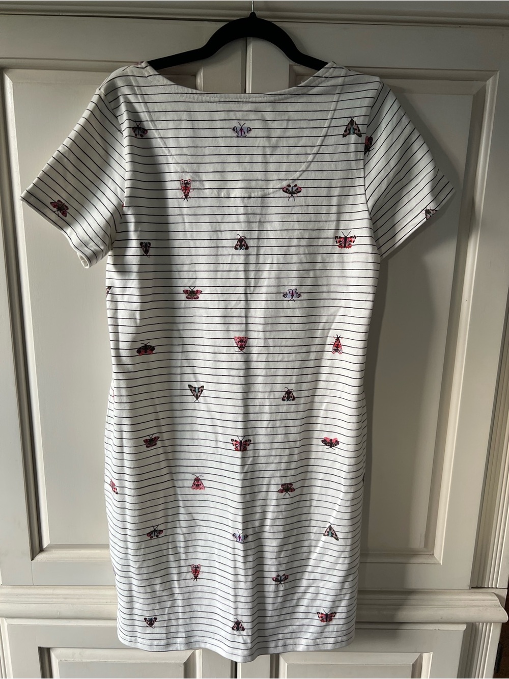 Joules Riviera Butterfly Cream and Black Stripe T-shirt Dress Size, US 10 - Picture 2 of 9